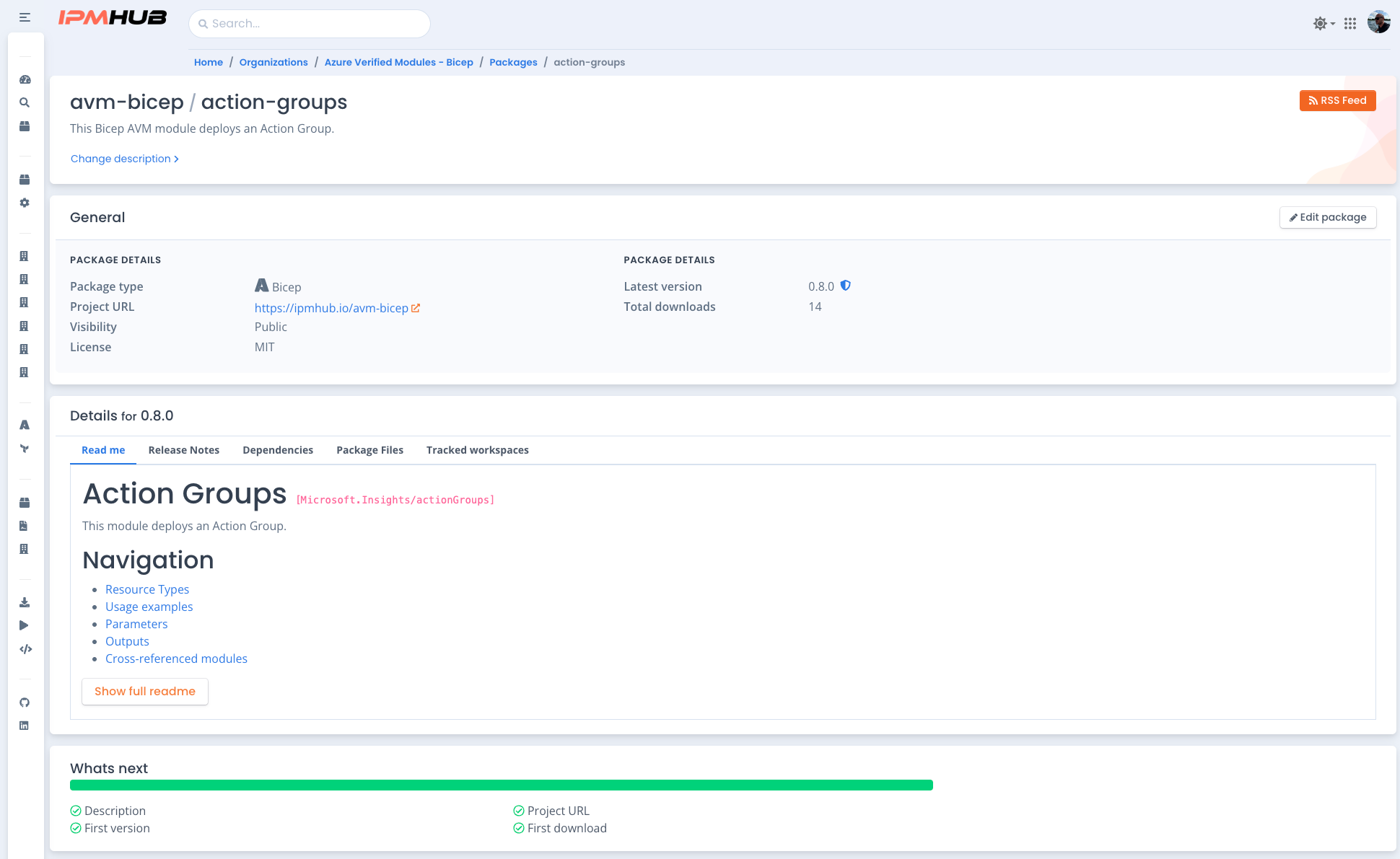 IPMHub Portal package detail: versions, release notes and visibility